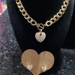 Gold Heart Charm Necklace and Earring Set